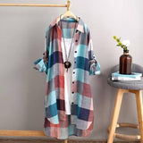 Sunscreen shirt women's medium length plaid shirt women's-5