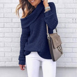 Sweater solid color turtleneck sweater-Dark Blue-2