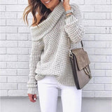 Sweater solid color turtleneck sweater-Grey-3