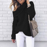 Sweater solid color turtleneck sweater-Black-6