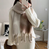 Sweet Girl's Cashmere Scarf Knotted Tassel Shawl-Brown-1