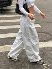 Sweetown Casual Baggy Wide Leg Sweatpants White Loose-1