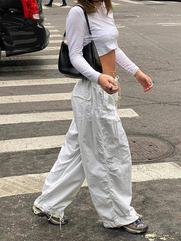 Sweetown Casual Baggy Wide Leg Sweatpants White Loose-white-cotton-7