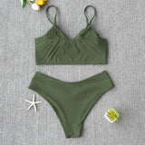 Swim Suit Swimsuit Women Two Piece Swimwear Beach Bikini 27-ArmyGreen-7