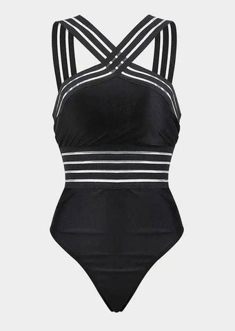Swimsuit Bikini High Waist Leopard Print Stitching Bikini-Black-2