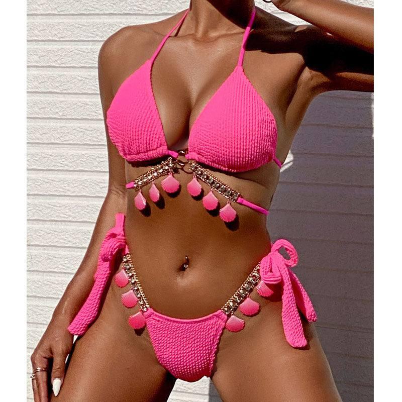 Swimsuit Women's Tassel Strap-Pink-7