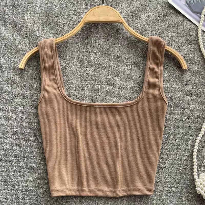 Tank Top Women Sexy Backless Y2k Top Slim Fit Bottoming-Khaki-13