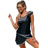 LOVEMI  Tankinis Black2 / S Lovemi -  Geometric Print Ruffled Beach Skirt Split Swimsuit