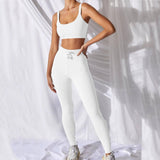 Tanks and Pants Set Women Sport Tracksuit Crop Top Leggings-White-4