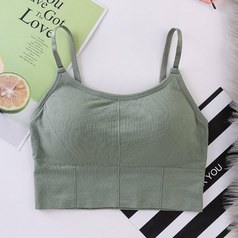 The New Threaded Chest Wrap Running Shockproof Sports Bra-Green-5