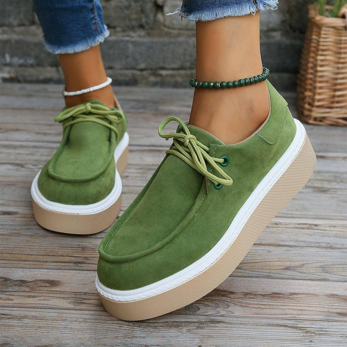 Thick Bottom Lace-up Flats Women Solid Color Casual Fashion-1