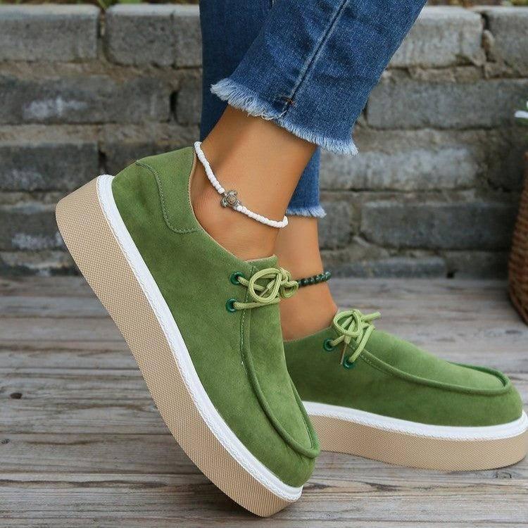 Thick Bottom Lace-up Flats Women Solid Color Casual Fashion-Green-5