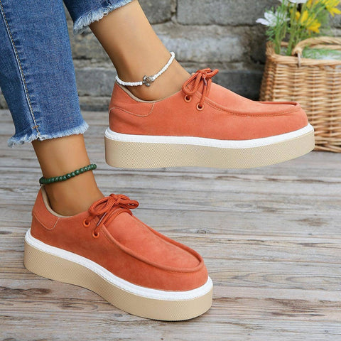Thick Bottom Lace-up Flats Women Solid Color Casual Fashion-Orange-6
