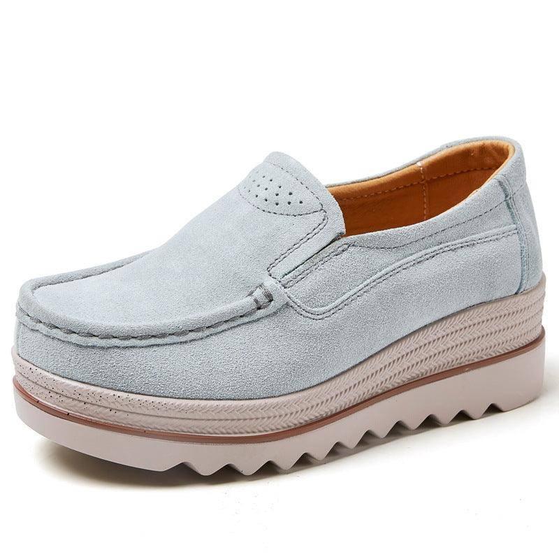 Thick-soled Flat Shoes Anti-slip Suede Height Increasing-Grey-14