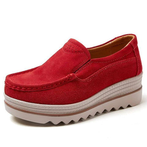 Thick-soled Flat Shoes Anti-slip Suede Height Increasing-Red-15