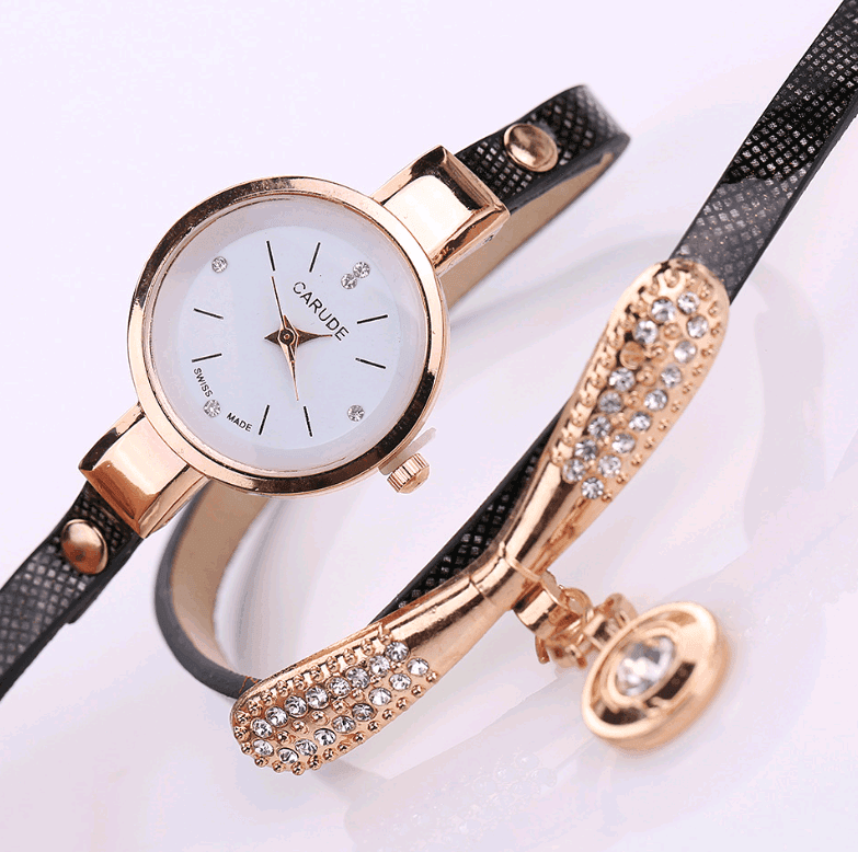 Thin belt fashion ladies watch Casual three-ring winding-4