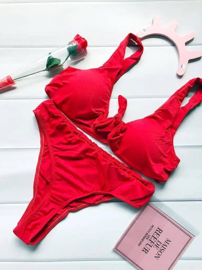 Tie Bikini Set Swimsuit Bathing Suit Swimwear Swimsuit 7-Red-1