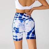 Tie-dye Printed Yoga Shorts Fashion Seamless High-waisted-Blue-4