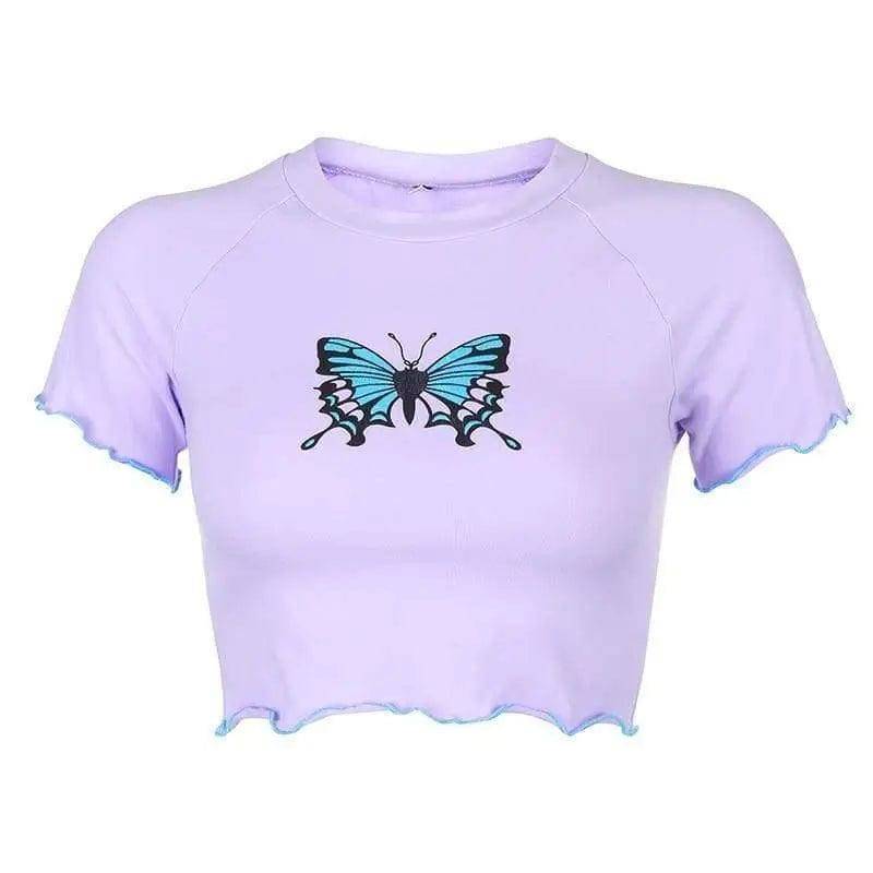 LOVEMI top Light Purple / S Lovemi -  Women's butterfly print short slim casual T-shirt top