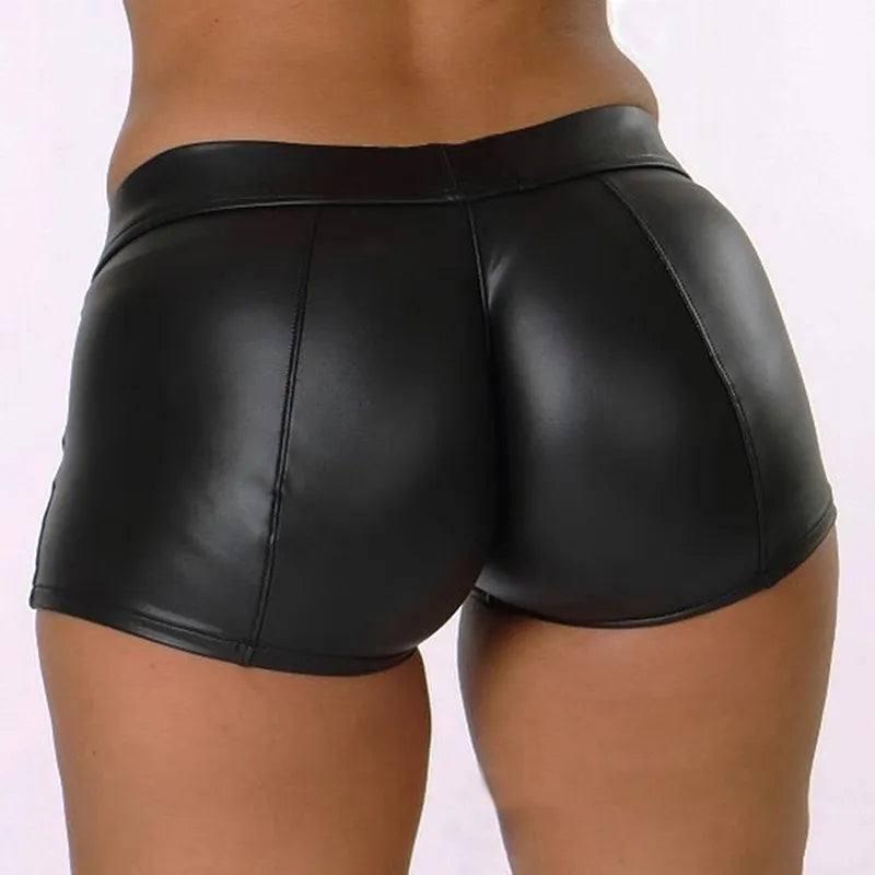 Trendy High-Waisted Faux Leather Shorts-black-4