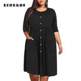 Trendy Plus Size Black Buttoned Dress - EcoBros-1