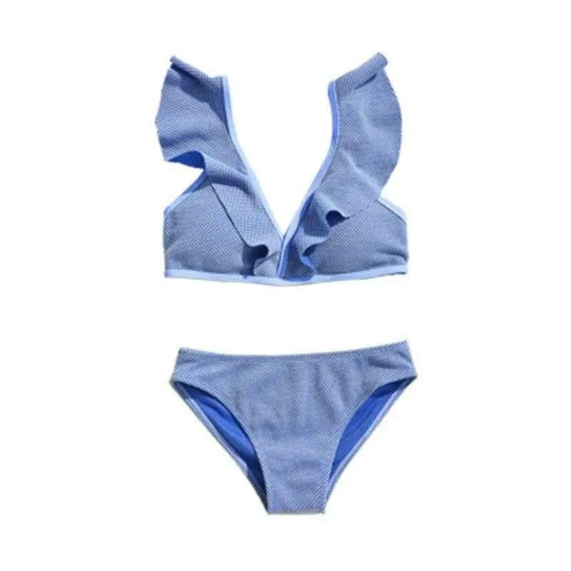 Two-piece Bikini Sexy Small Breasts Gathered-Blue-1