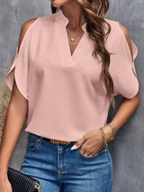 V-neck Graceful And Fashionable Off-the-shoulder Sleeves-Pink-7