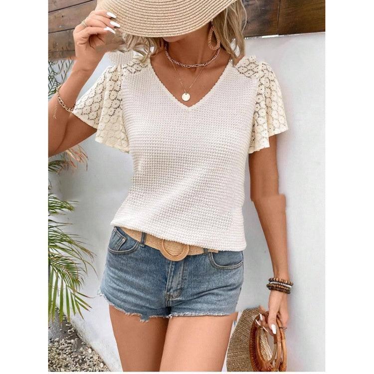 V-neck Lace Temperament Commuter Loose Casual Knitted Short-3