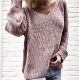 V-neck sweater loose sweater-Pink-3