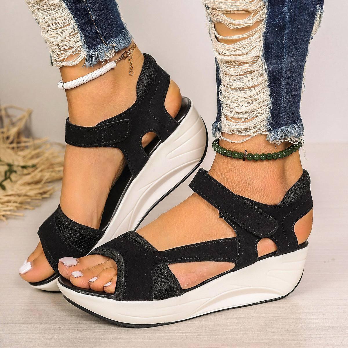 Velcro-design Sports Sandals Summer Color-blocked Wedges-6