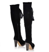 Velvet Strappy High Heels Tall Boots For Women-3