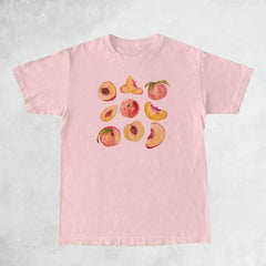 Vintage Peaches Printed Graphic Tees Women Cute Cottagecore-Pink-4