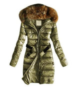LOVEMI  WDown jacket Army Green / S Lovemi -  Long Quilted Jacket With Fur Collar And Raccoon Fur