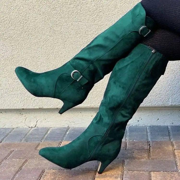 Western Boots Winter Shoes Wide Calf Long Boots For Women-Green-1