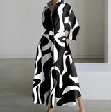 White Dot Print Maxi Dress - Elegant Long Sleeve Autumn Maxi Dresses LOVEMI  print-black S 