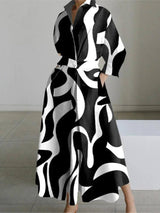 White Dot Print Maxi Dress - Elegant Long Sleeve Autumn-5