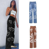 Wide-leg Jeans Women's Love Print Straight Loose-1