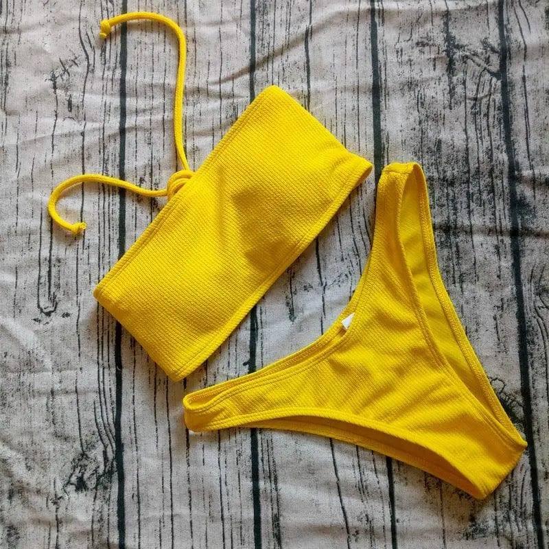 Wild & Chic: Leopard Print Split Swimsuit for Women-Yellow-14