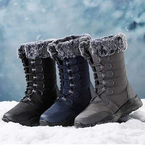 Winter Snow Boots Lace-up Platform Boots Fuzzy Shoes Women-2