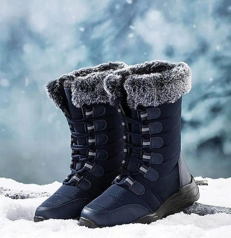 Winter Snow Boots Lace-up Platform Boots Fuzzy Shoes Women-Blue-3