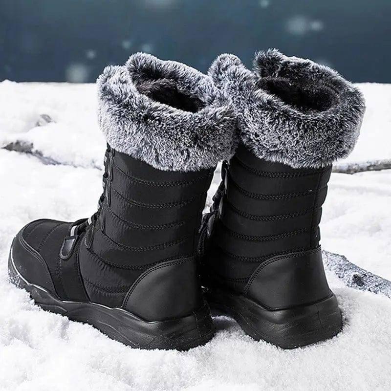 Winter Snow Boots Lace-up Platform Boots Fuzzy Shoes Women-4