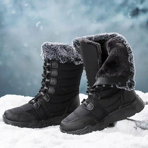 Winter Snow Boots Lace-up Platform Boots Fuzzy Shoes Women-5