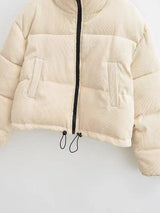 Winter Stand Collar Zipper Drawstring Cotton Coat-7