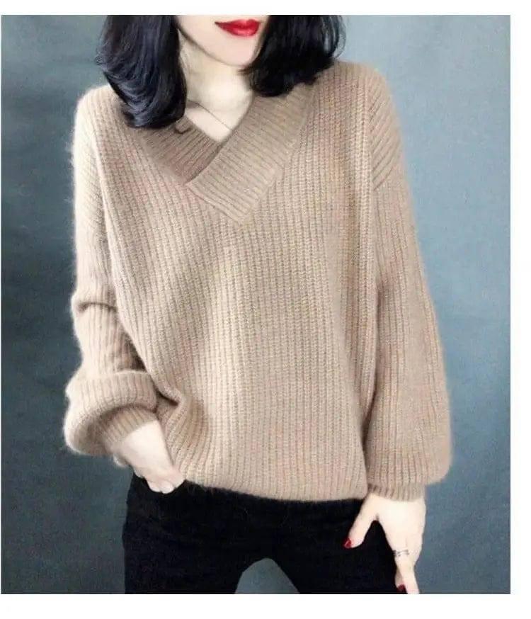 Winter Sweater Women Warm Oversized Pullovers Oversized-Khaki-9