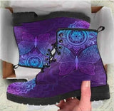 Women Ankle Boots Low Heels Shoes Woman Vintage Pu Leather-Frosted Purple-9