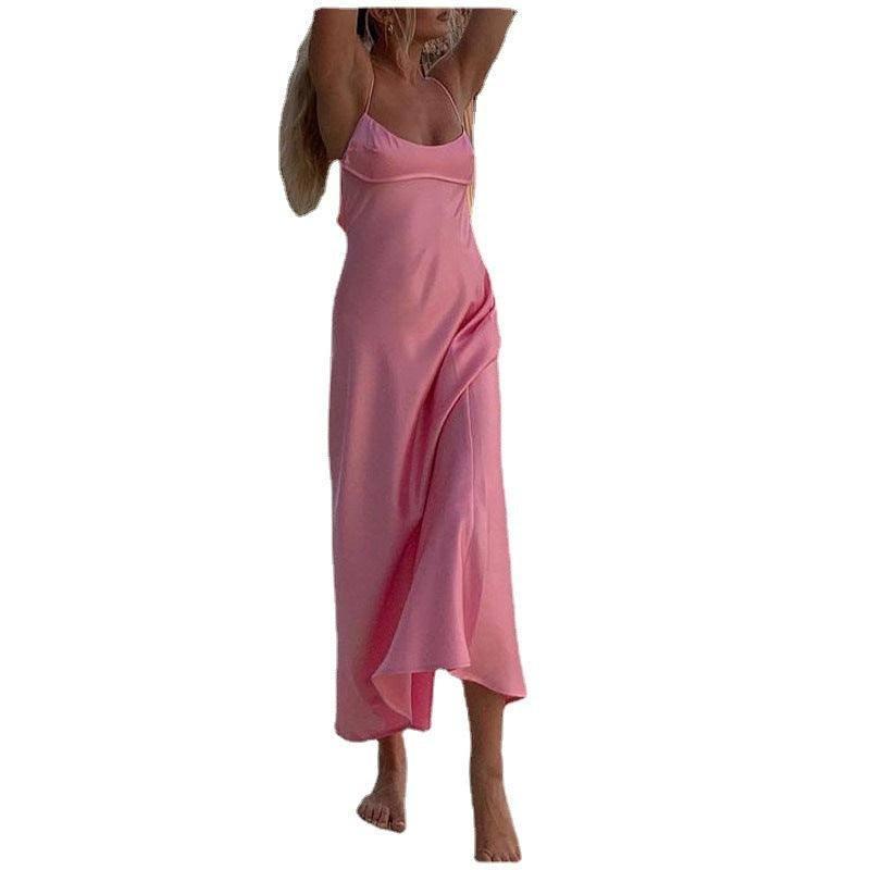 Women Camis Satin Long Dresses Elegant Sleeveless Slip-6