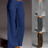Women Cotton Linen Pants Vintage Wide Leg Pants Palazzo-5