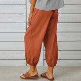 Women Drawstring Tie Pants Spring Summer Cotton And Linen-3