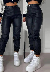 Women Elegant Harajuku Streetwear Black Cargo Pants-Black-1