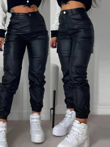 Women Elegant Harajuku Streetwear Black Cargo Pants-5
